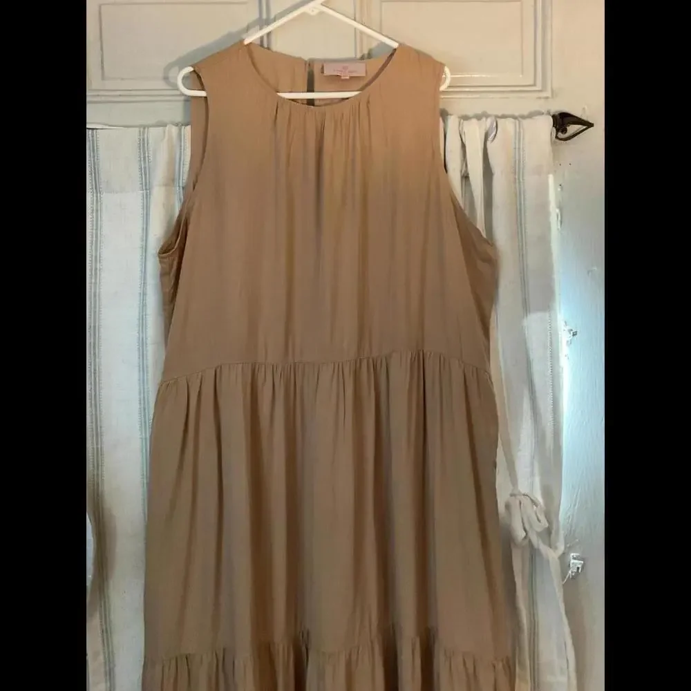 Laurie Felt Women's Dress Sleeveless Tiered Maxi Tan Beach Vacation Festival XL - Picture 2 of 9